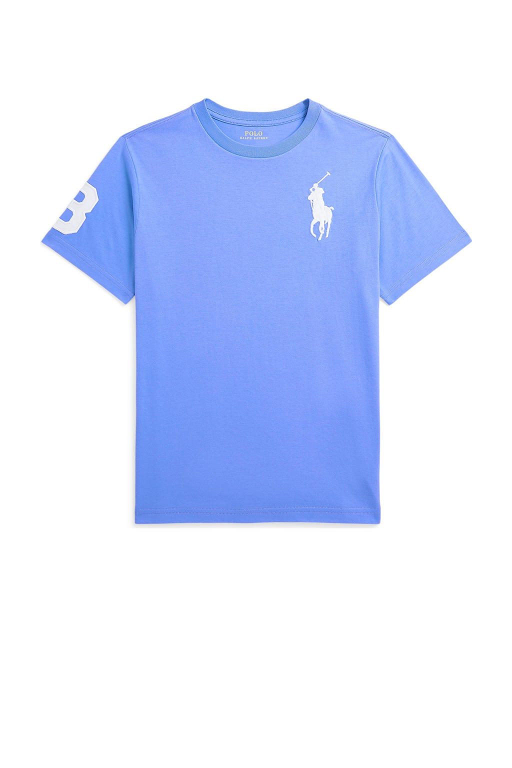 Blauwe jongens POLO Ralph Lauren T-shirt van katoen met logo dessin, korte mouwen en ronde hals