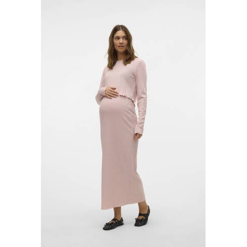 MAMALICIOUS zwangerschaps maxi rok fijn gebreid lichtroze Dames Polyester - maat XL afbeelding