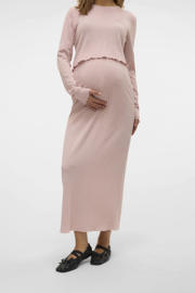 thumbnail: Lichtroze dames MAMALICIOUS zwangerschaps maxi rok fijn gebreid van polyester met regular waist, elastische tailleband en effen