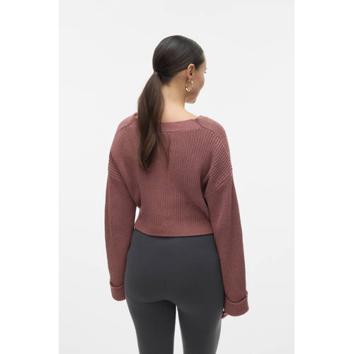 MAMALICIOUS zwangerschaps cropped trui oudroze Dames Polyester V-hals Effen - maat L afbeelding