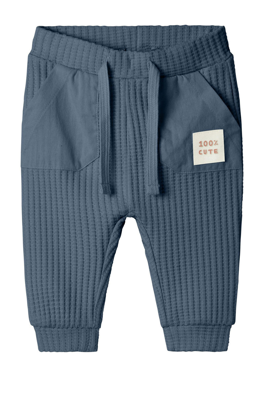 Blauwe jongens NAME IT BABY babybroek van katoen met regular fit, elastische tailleband met koord en effen