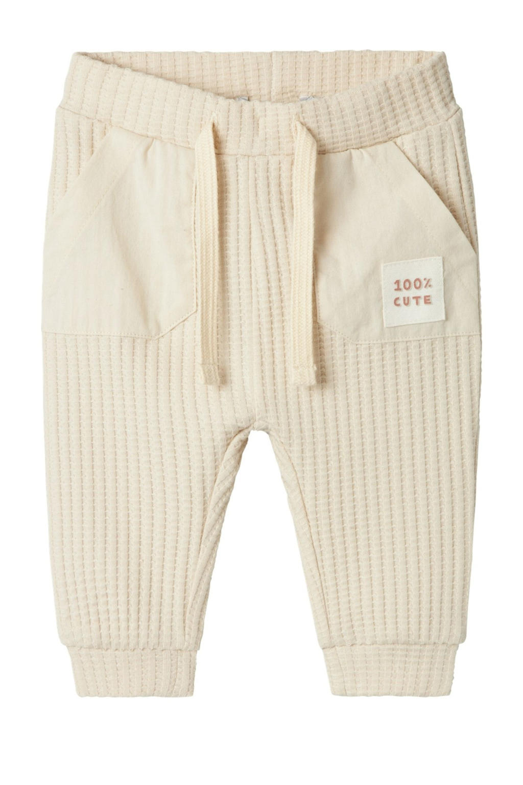 Ecru jongens NAME IT BABY babybroek van katoen met regular fit, elastische tailleband met koord en effen