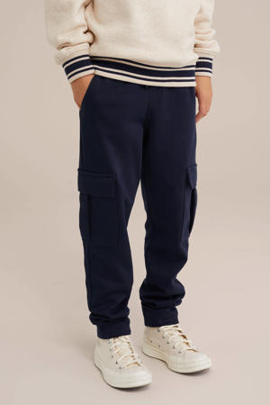 slim cargo broek marine blauw