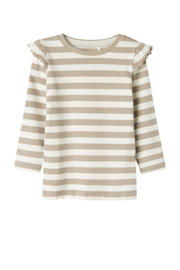 thumbnail: Lichtbruin en witte meisjes NAME IT MINI longsleeve rib gebreid van stretchkatoen met strepenprint, lange mouwen en ronde hals
