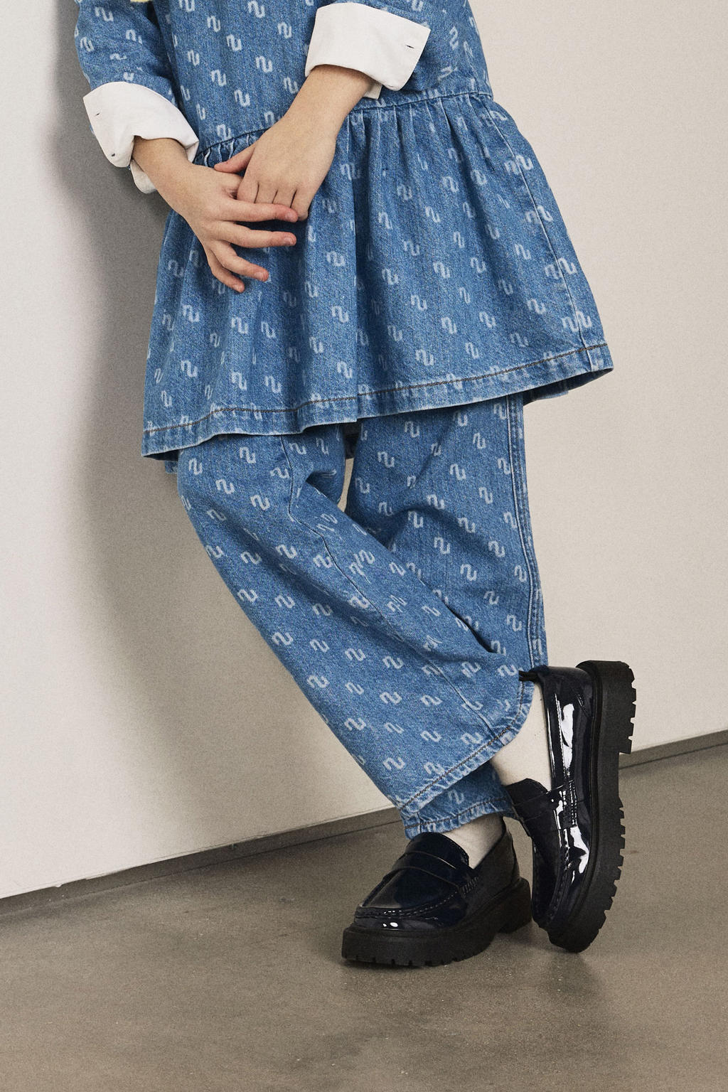 Medium blue denim meisjes NAME IT KIDS wide leg regular waist jeans van denim met rits- en haaksluiting