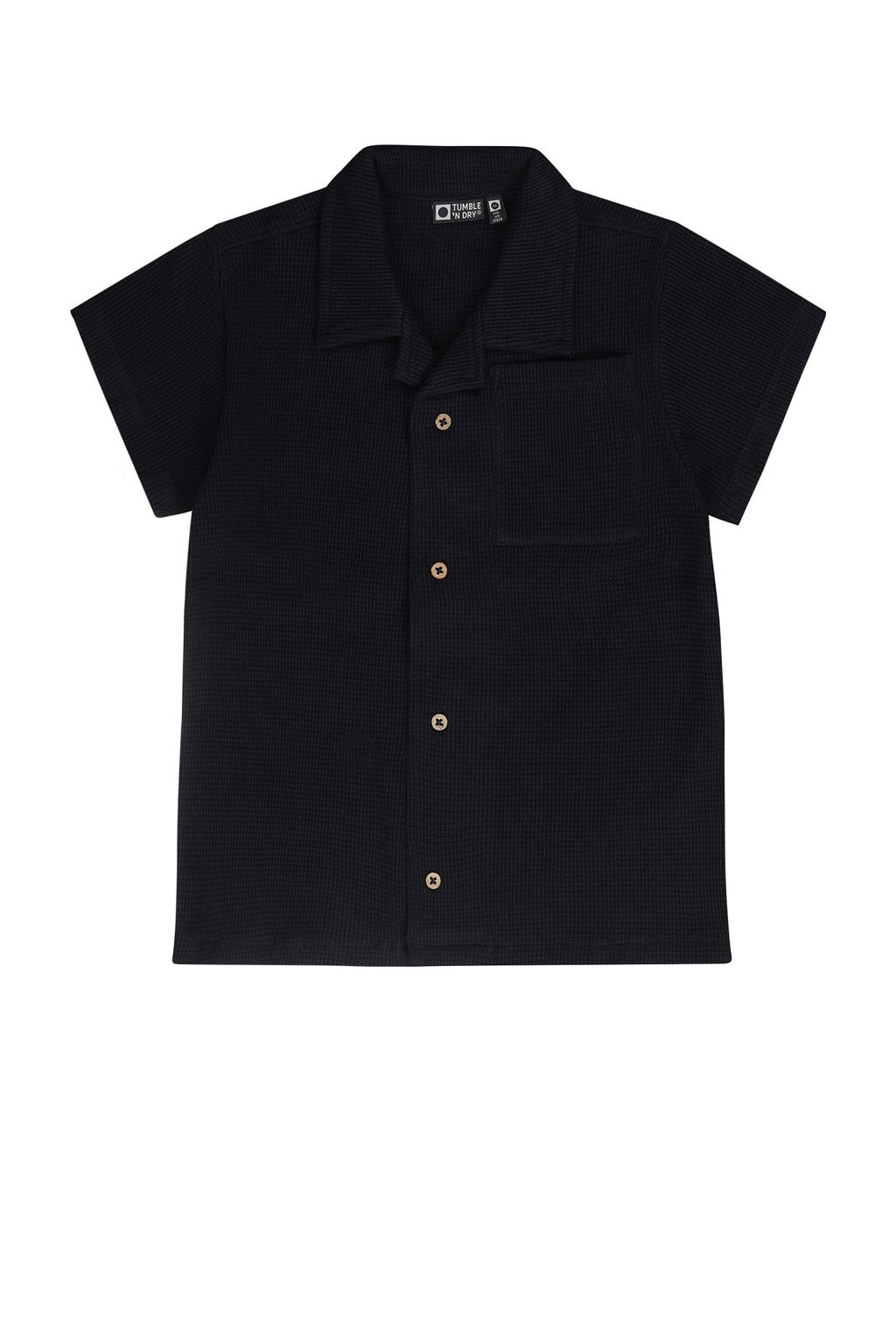 Donkerblauwe jongens Tumble 'n Dry overhemd met korte mouwen, klassieke kraag en knoopsluiting