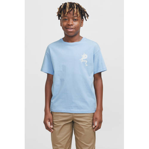 JACK & JONES JUNIOR T-shirt lichtblauw Jongens Katoen Ronde hals Backprint - maat 152 afbeelding
