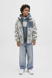 thumbnail: Grijze jongens JACK & JONES JUNIOR hoodie van sweat materiaal met logo dessin, lange mouwen en capuchon
