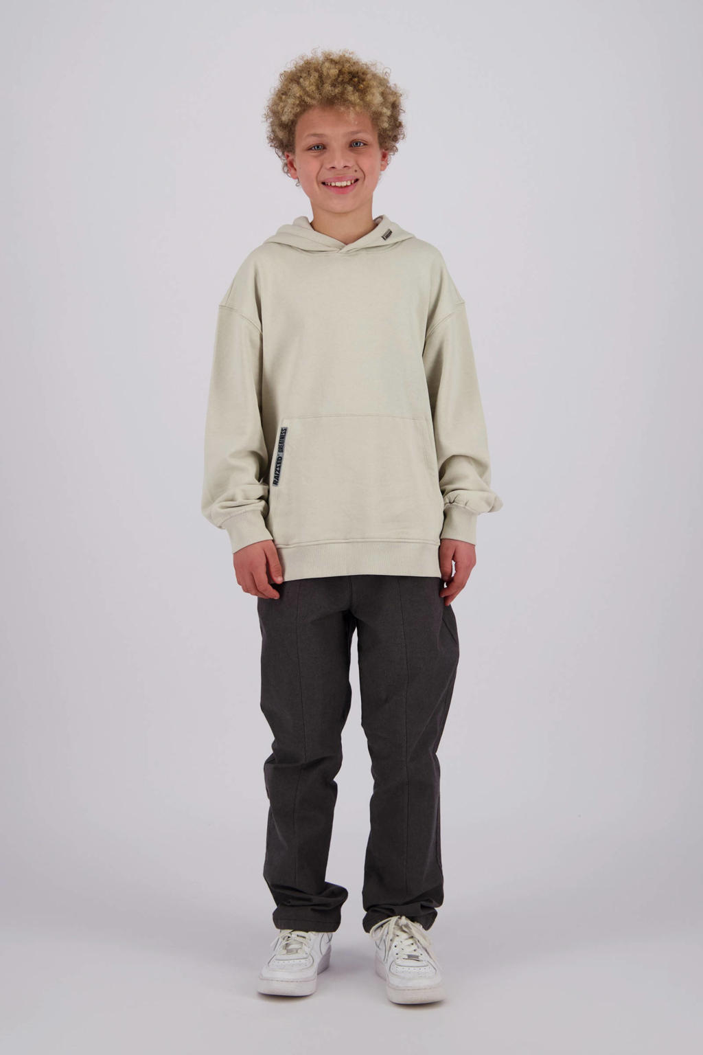 Beige jongens Raizzed hoodie van sweat materiaal met effen, lange mouwen, capuchon en geribde boorden