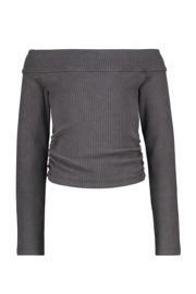 thumbnail: Grijze meisjes Raizzed off shoulder top van stretchkatoen met effen, lange mouwen en textuur