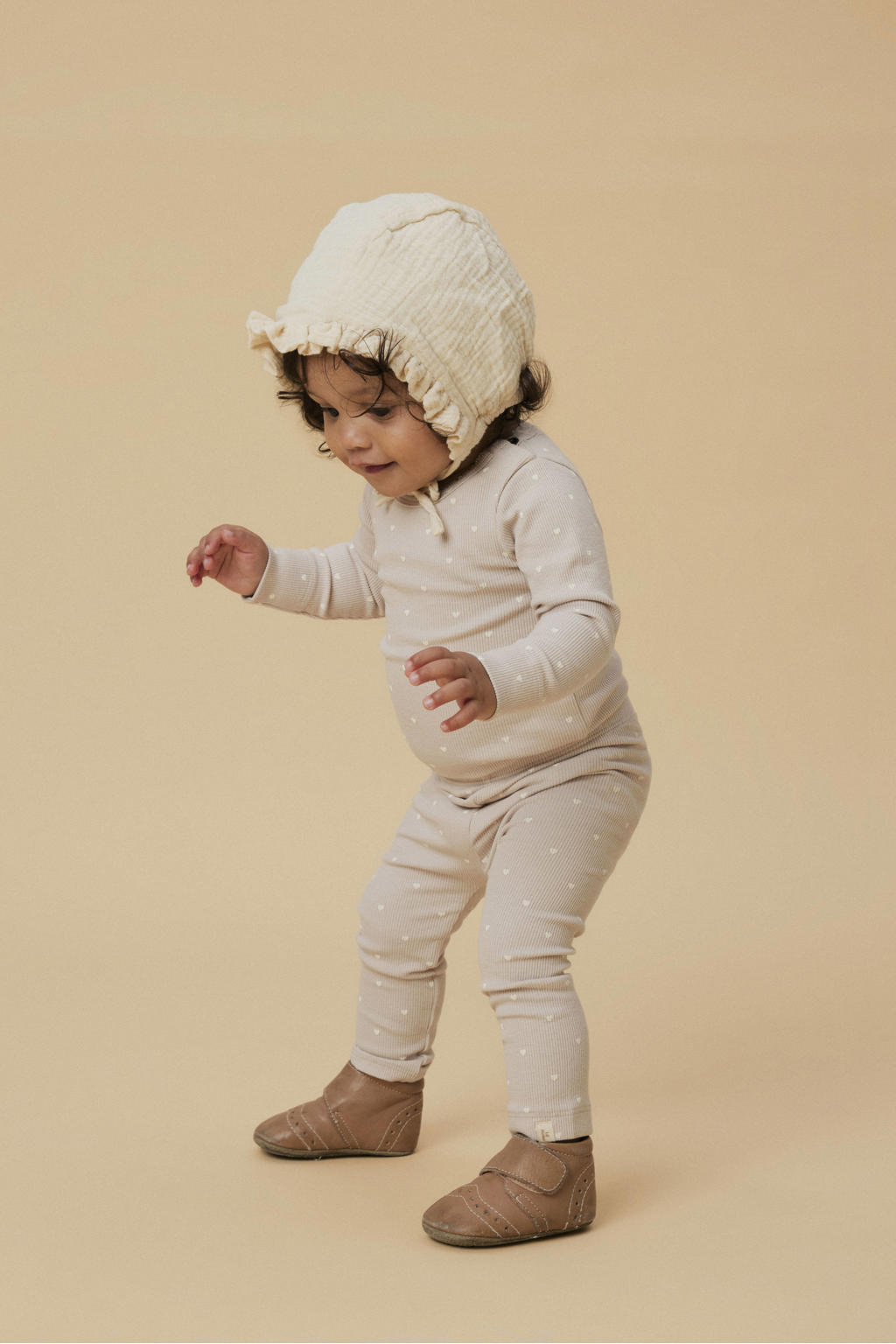 LIL' ATELIER BABY regular legging met hartjes antiek cremewit