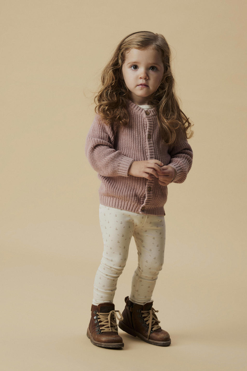Ecru en lichtroze meisjes LIL' ATELIER MINI slim fit legging van katoen met elastische tailleband en effen