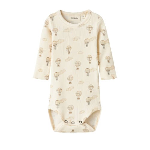 LIL' ATELIER BABY romper NBNGAVO ecru/lichtbruin Jongens Katoen Ronde hals - maat 68 afbeelding