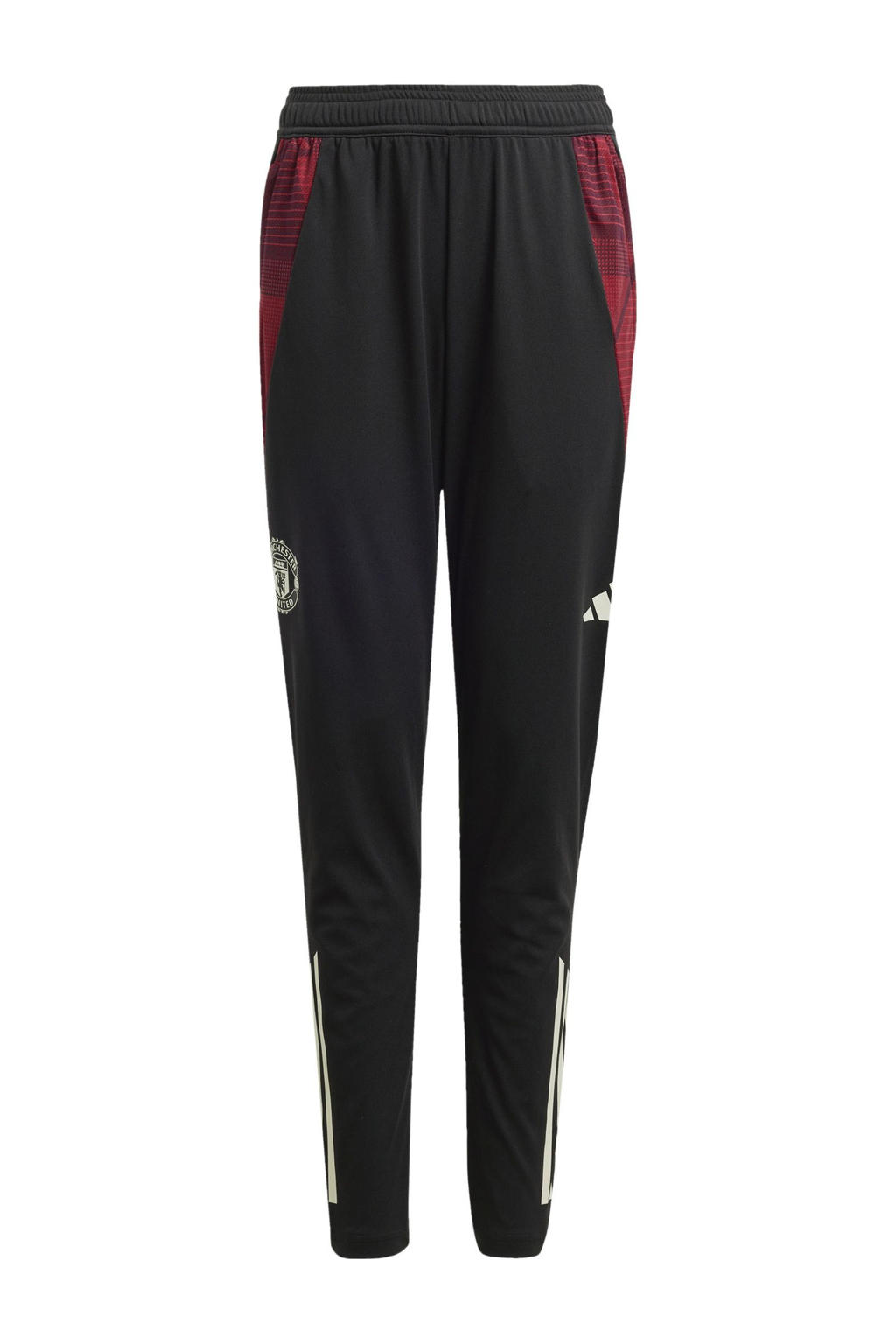 Zwarte jongens en meisjes adidas Performance Junior Manchester United voetbalbroek van polyester met elastische tailleband met koord