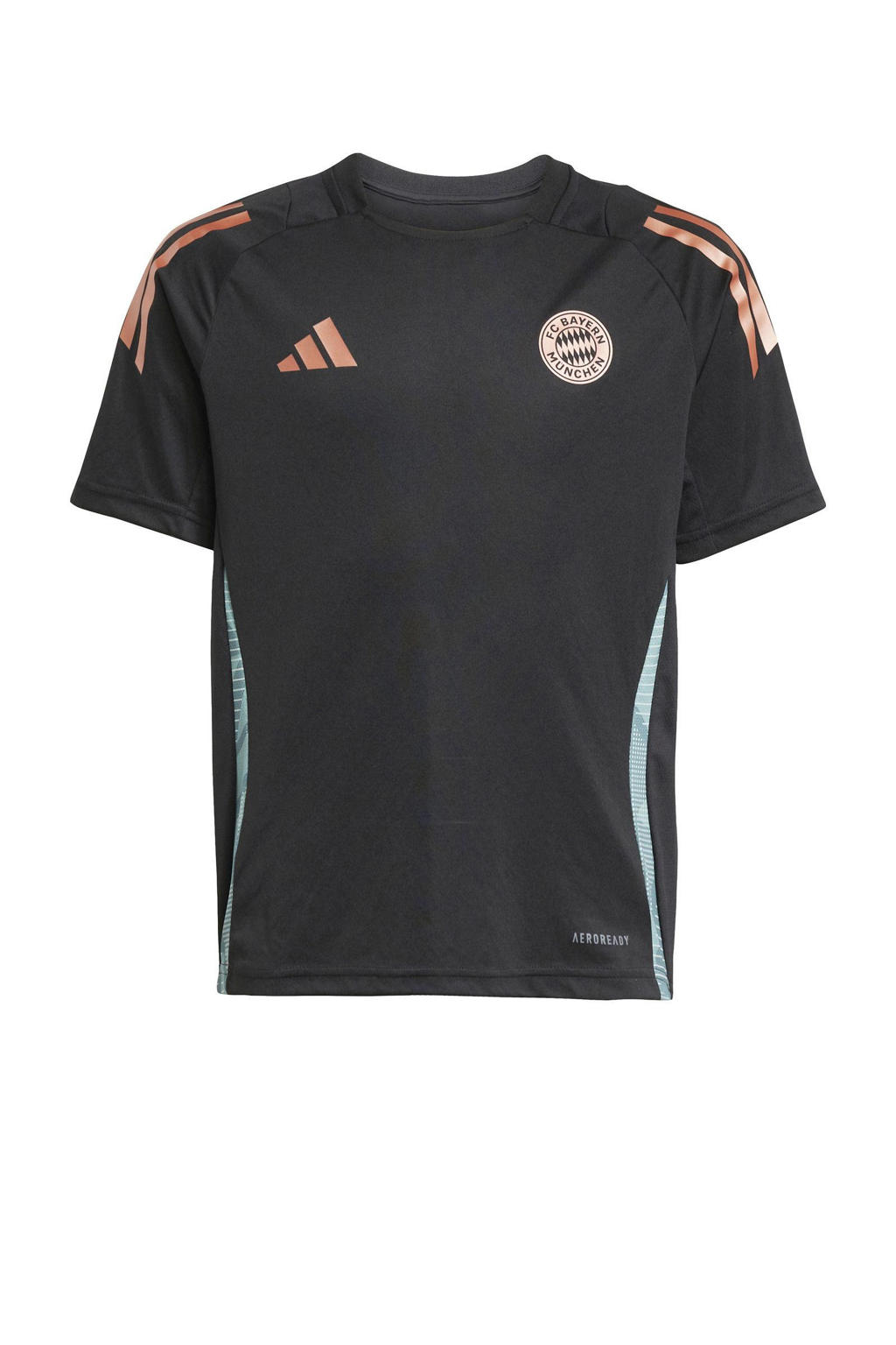 Zwarte jongens en meisjes adidas Performance Junior FC Bayern München voetbalshirt van polyester met korte mouwen en ronde hals