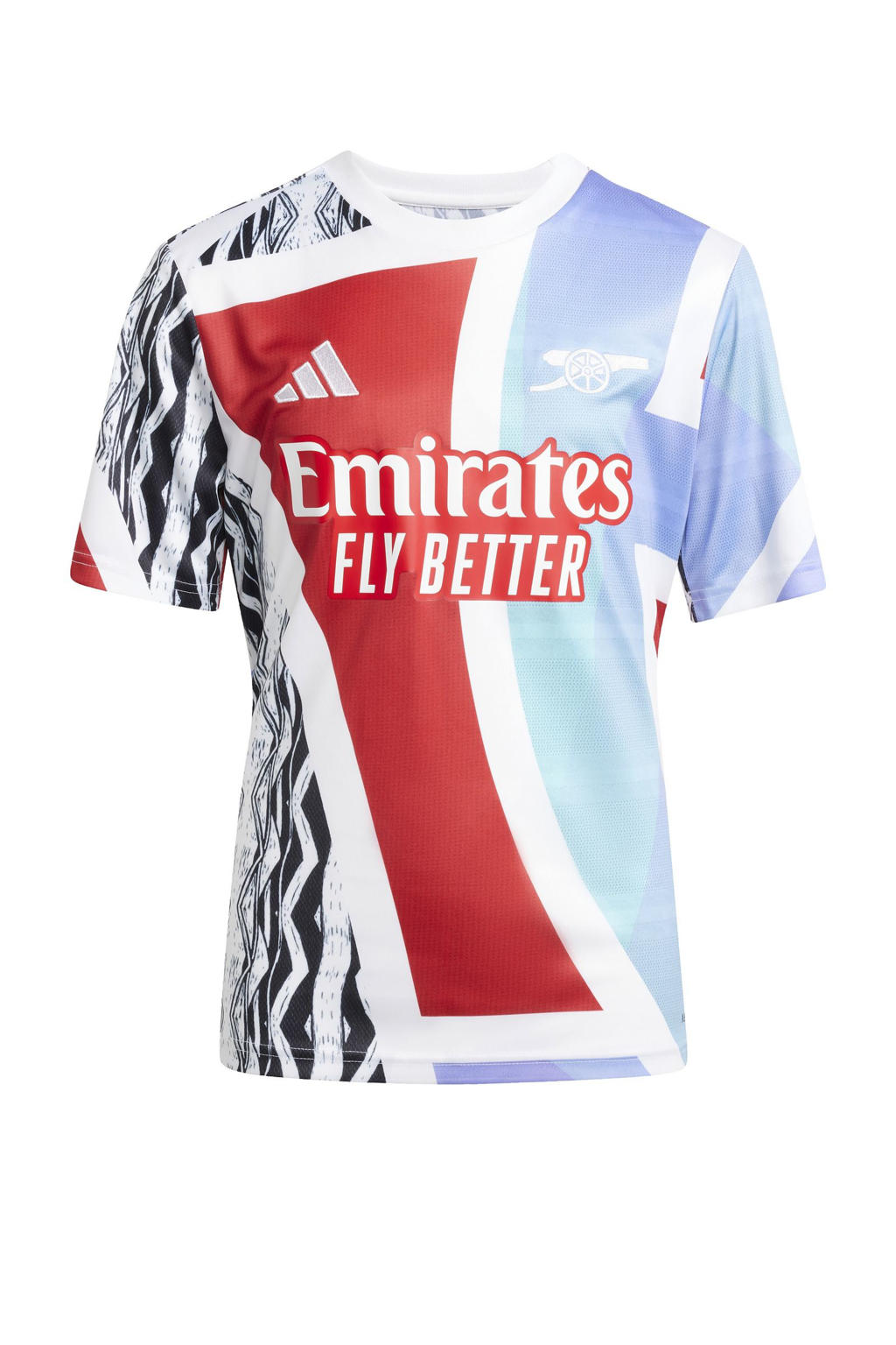 Rood, wit en blauwe jongens en meisjes adidas Performance voetbalshirt pre-match 24 25 van polyester met korte mouwen en ronde hals