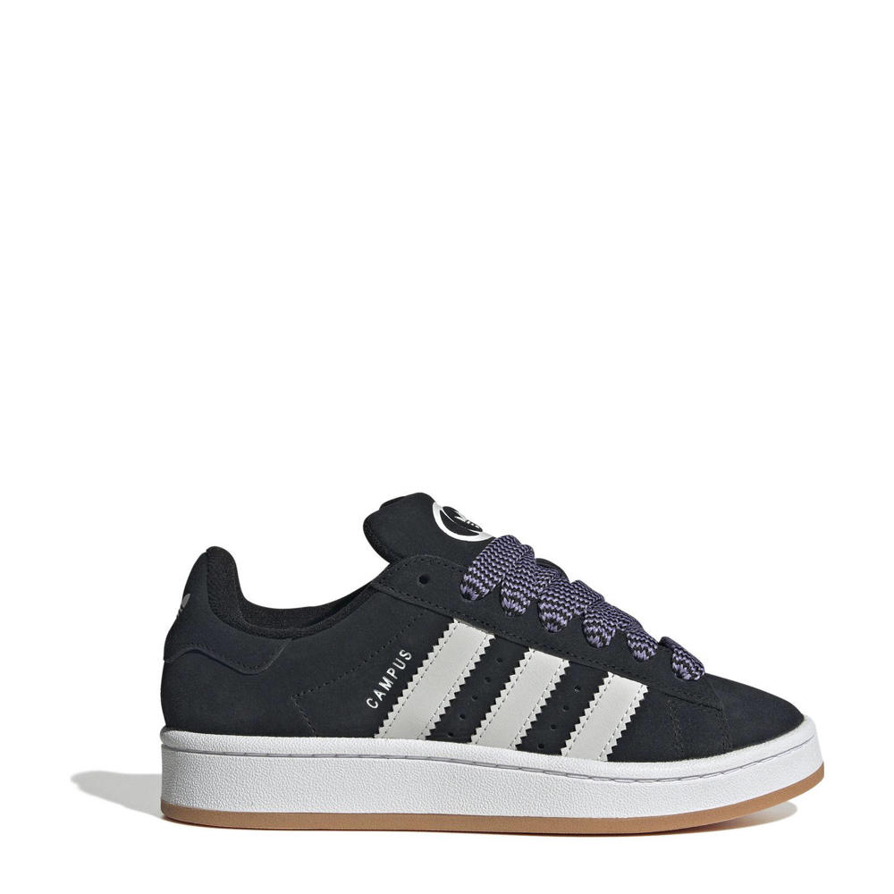 Zwart, grijs en witte jongens en meisjes adidas Originals Campus 00s sneakers van leer-suède/voering: mesh/voetbed: eva met veters en effen