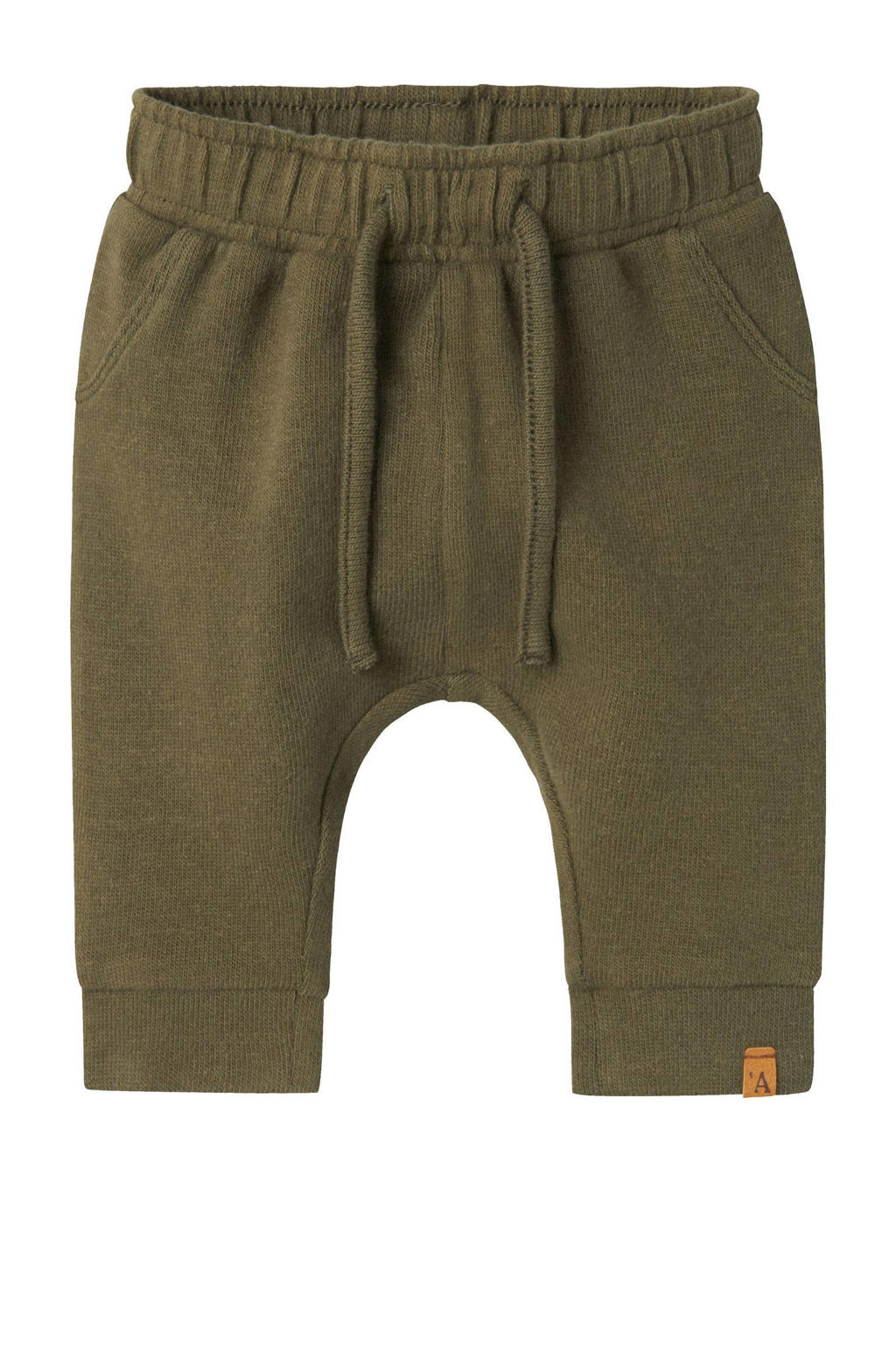 Olijfgroene jongens LIL' ATELIER BABY babybroek van stretchkatoen met elastische tailleband met koord en effen