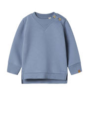 thumbnail: Blauwe jongens LIL' ATELIER BABY sweater met effen, lange mouwen, ronde hals, drukknoopsluiting en split