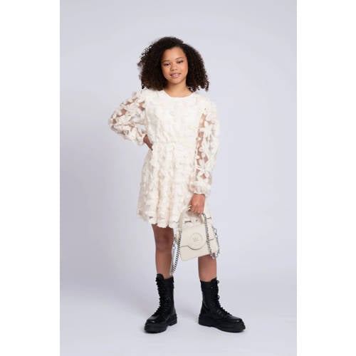 NIK&NIK korte jurk beige Meisjes Polyester Ronde hals Effen