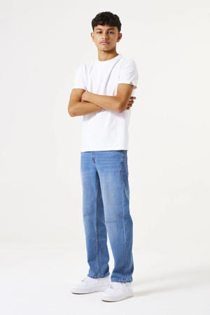 straight leg jeans high waist medium blue denim