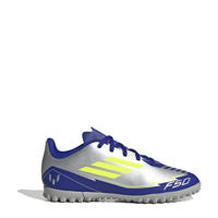 thumbnail: Kobaltblauw en gele jongens en meisjes adidas Performance F50 Club Messi junior voetbalschoenen zilvermetallic van imitatieleer/voering: mesh/voetbed: eva met veters