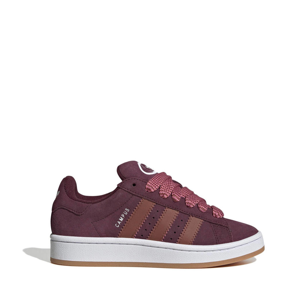 Donkerrode jongens en meisjes adidas Originals Campus 00s sneakers van leer-suède/voering: mesh/voetbed: eva met veters en effen