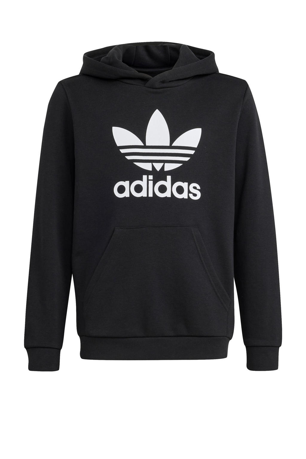 Zwarte jongens en meisjes adidas Originals Trefoil hoodie van katoen met logo dessin, lange mouwen en capuchon