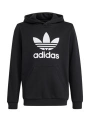 thumbnail: Zwarte jongens en meisjes adidas Originals Trefoil hoodie van katoen met logo dessin, lange mouwen en capuchon