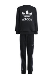 thumbnail: Zwarte jongens en meisjes adidas Originals joggingpak Adicolor van sweat materiaal met logo dessin, lange mouwen, ronde hals en elastische tailleband met koord