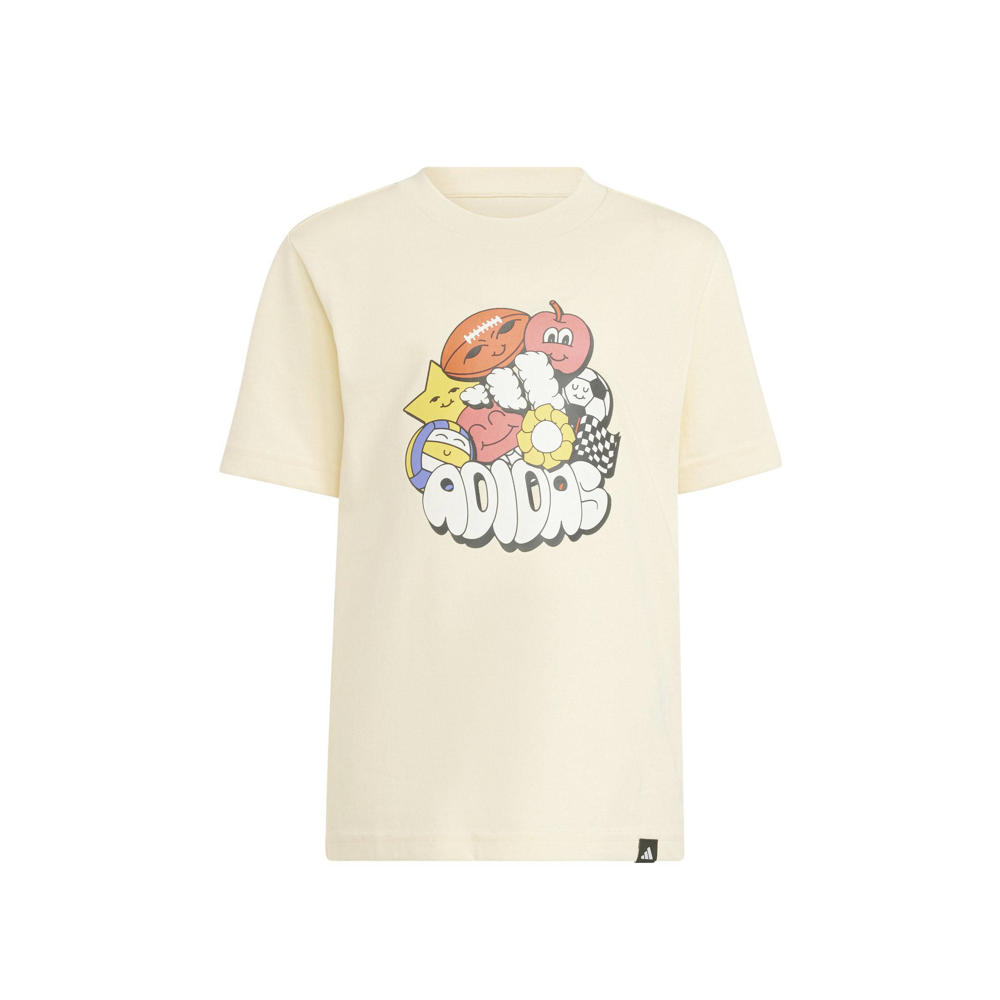 Gele jongens en meisjes adidas Sportswear T-shirt Fun Graphic van katoen met printopdruk, korte mouwen en ronde hals
