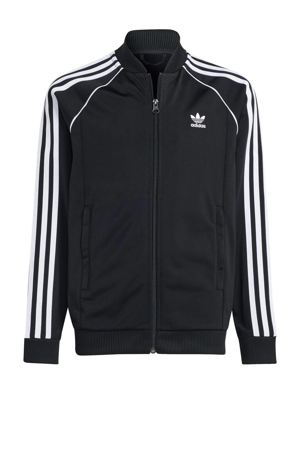 Zwarte jongens en meisjes adidas Originals vest met effen, lange mouwen, ronde hals en ritssluiting