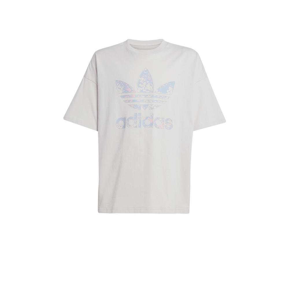 Lichtgrijze jongens en meisjes adidas Originals T-shirt van katoen met logo dessin, korte mouwen en ronde hals