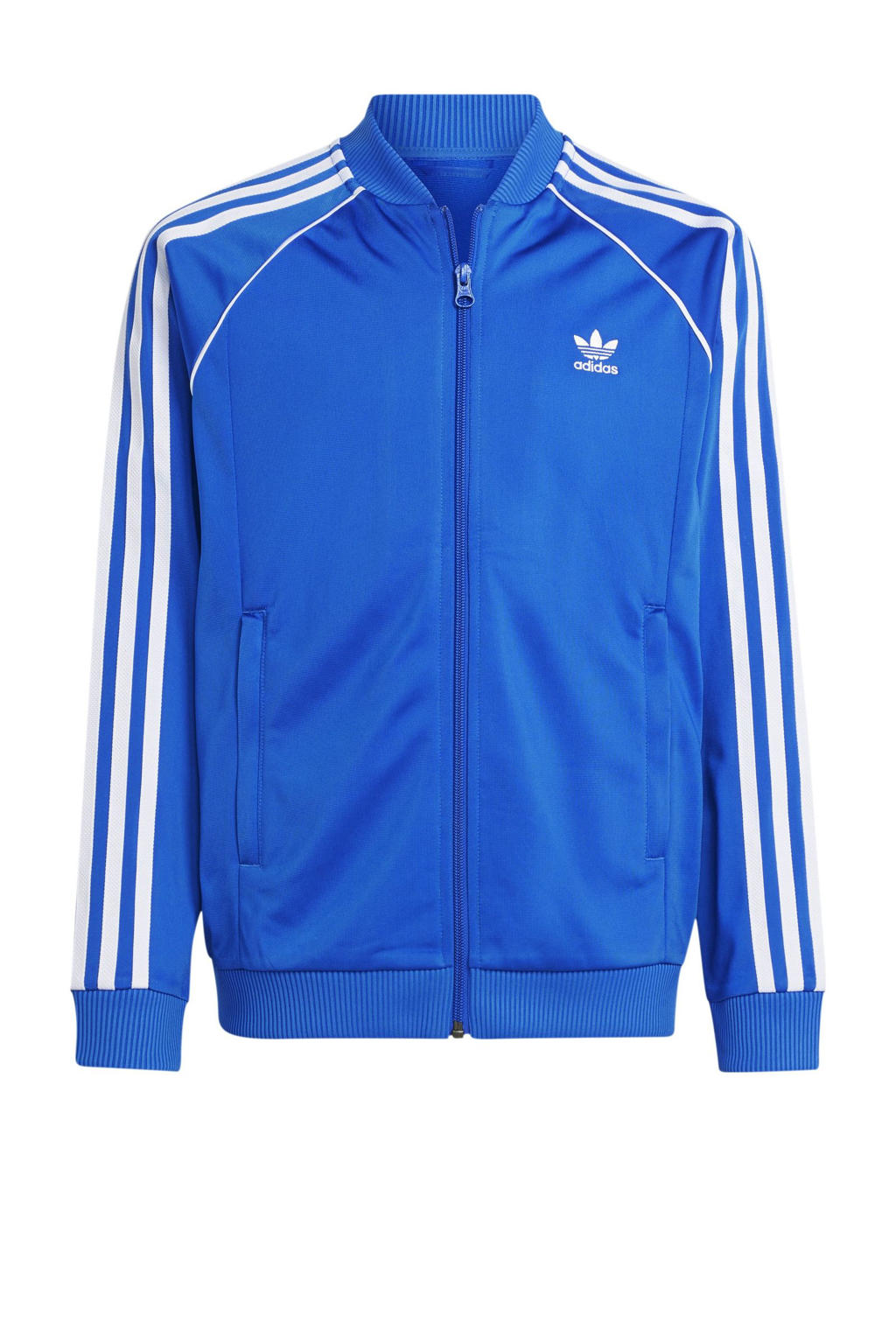 Blauwe jongens en meisjes adidas Originals Adicolor vest met effen, lange mouwen, ronde hals en ritssluiting