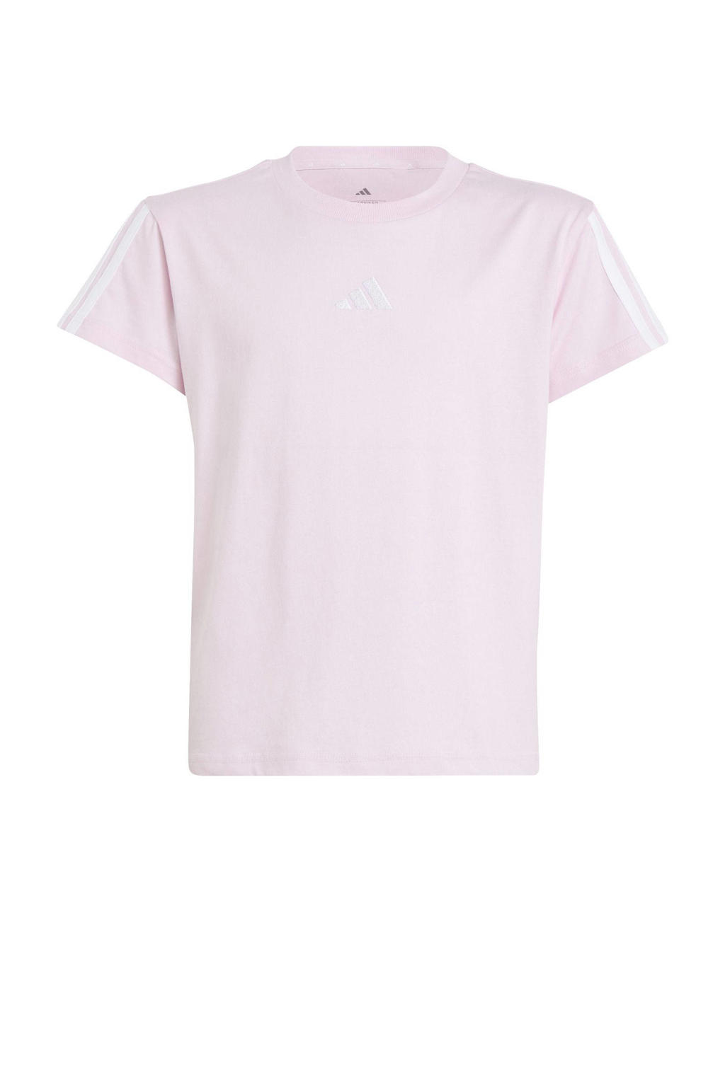 Lichtroze meisjes adidas Sportswear T-shirt Essentials van katoen met effen, korte mouwen en ronde hals