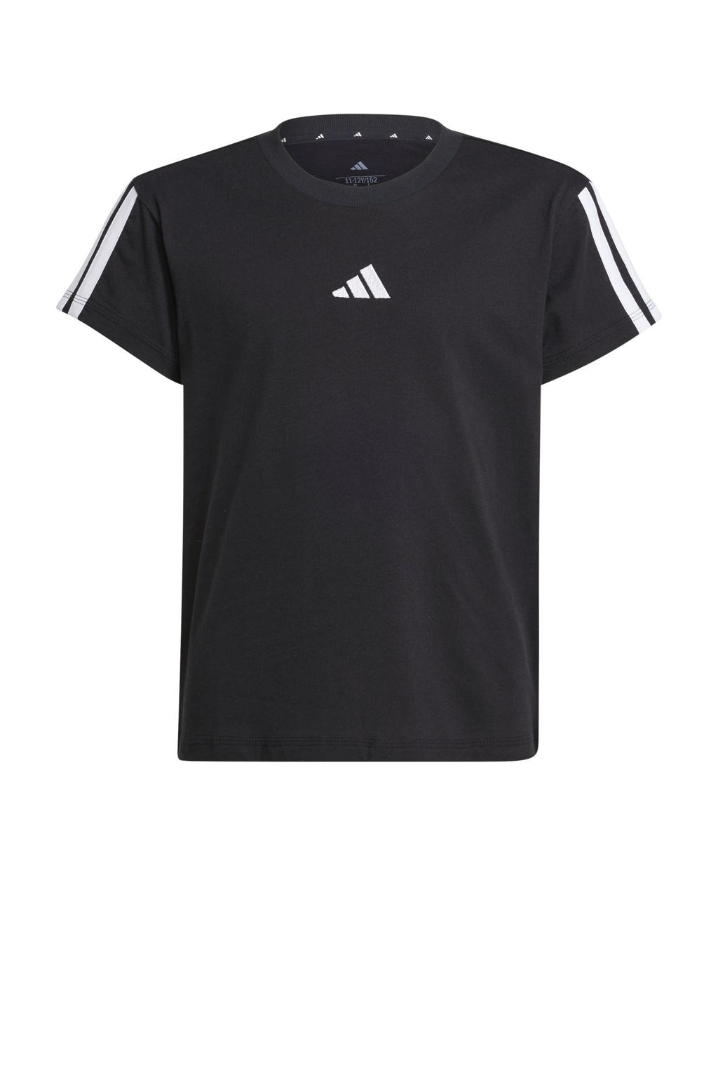 Zwart en witte meisjes adidas Sportswear T-shirt Essentials van katoen met effen, korte mouwen en ronde hals