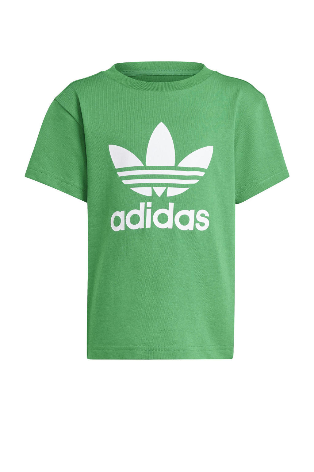 Groen en witte jongens en meisjes adidas Originals Adicolor Trefoil T-shirt van katoen met logo dessin, korte mouwen en ronde hals