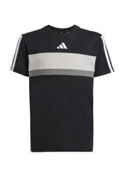 thumbnail: Zwart, wit en grijze jongens en meisjes adidas Sportswear T-shirt Essentials Tiberio 3-Stripes van katoen met meerkleurige print, korte mouwen en ronde hals