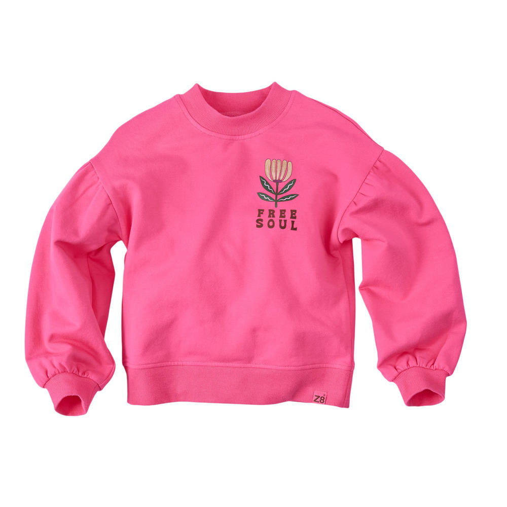 Roze meisjes Z8 sweater Merel met backprint, lange mouwen en ronde hals