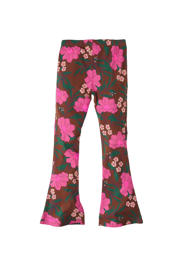 thumbnail: Bruin, roze en groene meisjes Z8 flared broek Ayla van stretchkatoen met regular waist, elastische tailleband en bloemenprint