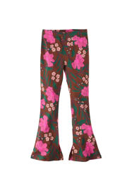 thumbnail: Bruin, roze en groene meisjes Z8 flared broek Ayla van stretchkatoen met regular waist, elastische tailleband en bloemenprint