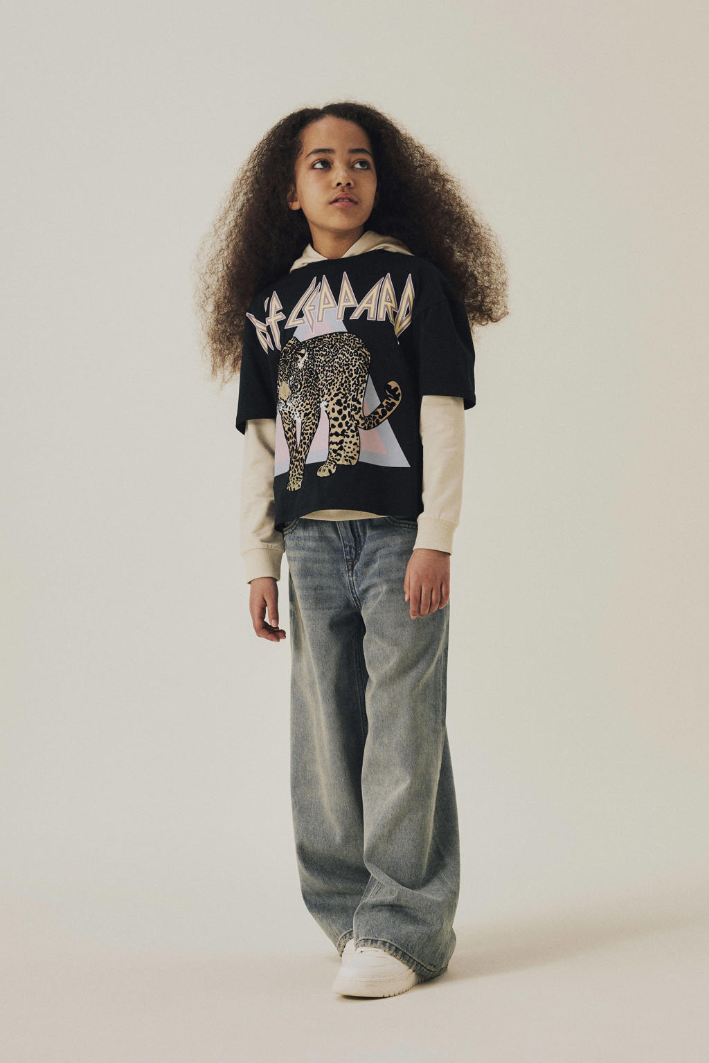Medium blue denim meisjes NAME IT KIDS wide leg regular waist jeans van denim met rits- en knoopsluiting en effen