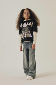 thumbnail: Medium blue denim meisjes NAME IT KIDS wide leg regular waist jeans van denim met rits- en knoopsluiting en effen