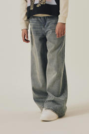 thumbnail: Medium blue denim meisjes NAME IT KIDS wide leg regular waist jeans van denim met rits- en knoopsluiting en effen