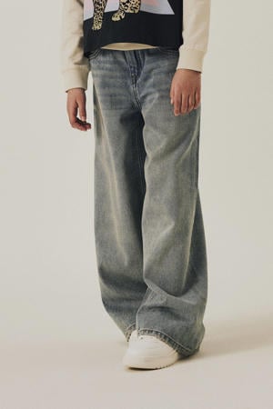 wide leg regular waist jeans medium blue denim