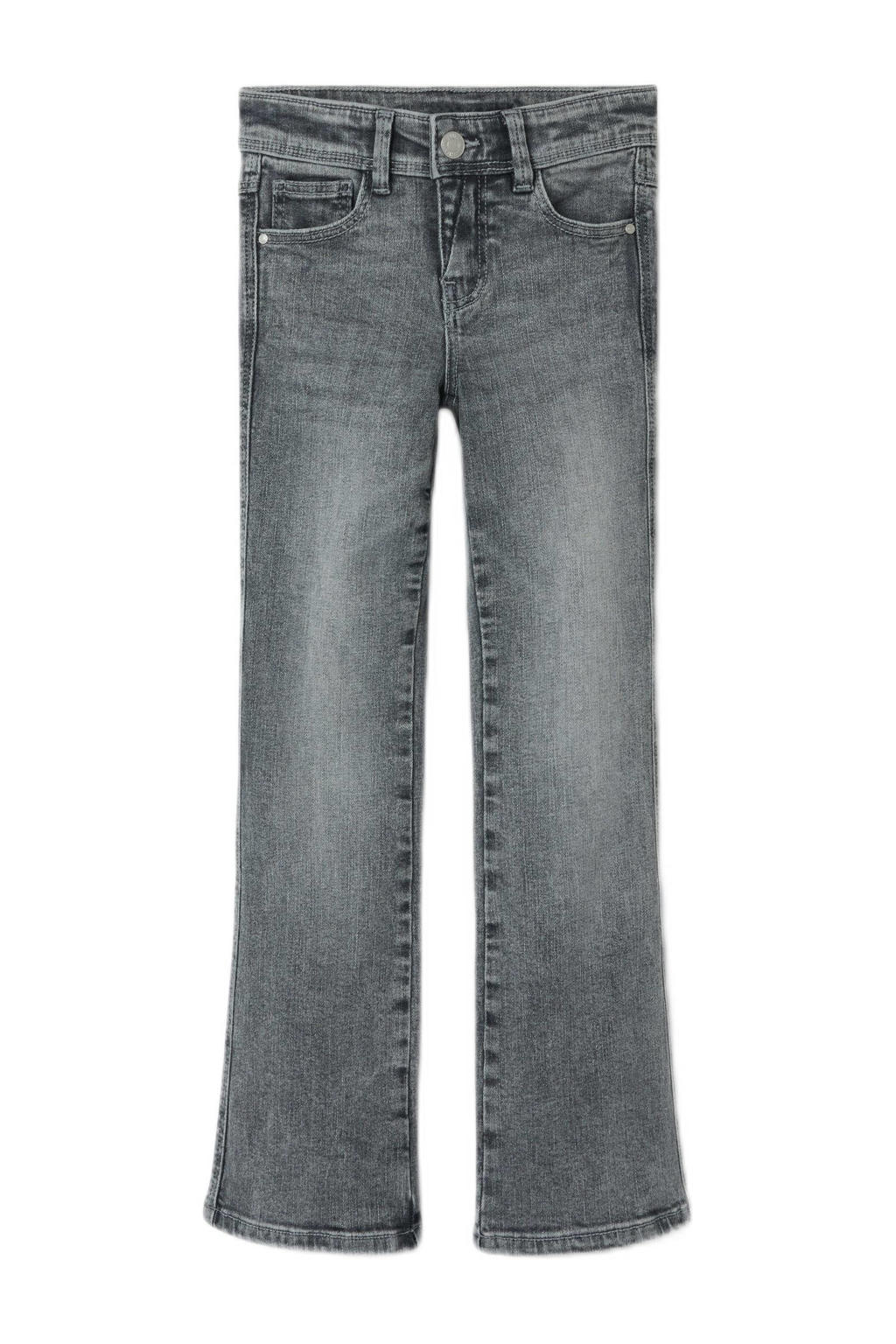 Lichtgrijze meisjes NAME IT KIDS bootcut jeans van stretchdenim met regular waist, rits- en knoopsluiting en effen