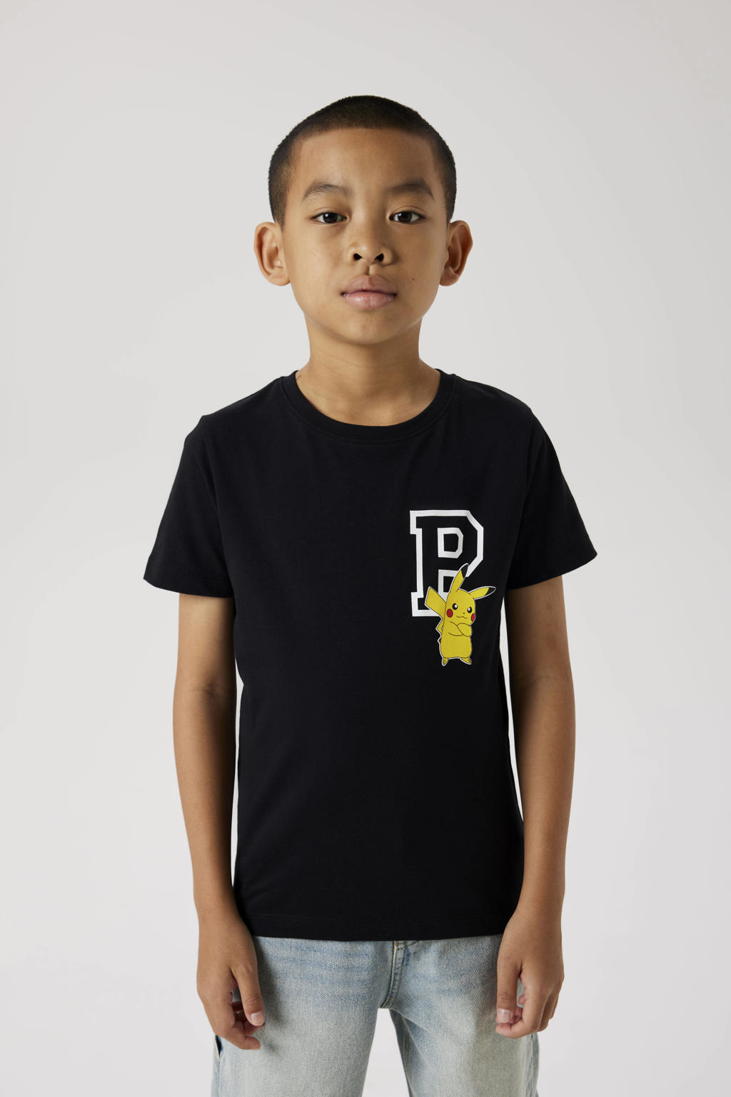 Zwarte jongens NAME IT KIDS Pokemon T-shirt van katoen met backprint, korte mouwen en ronde hals