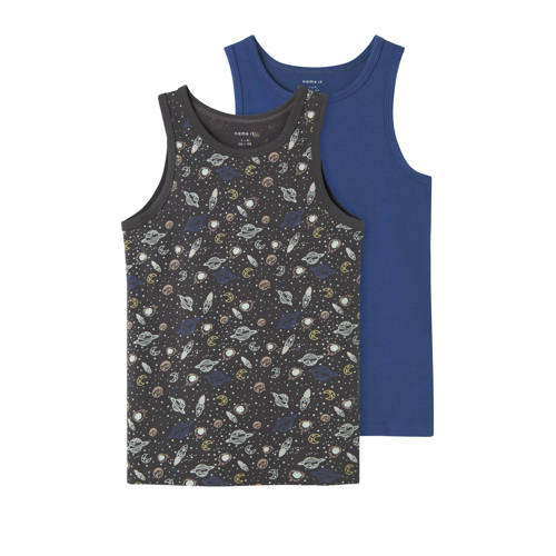 NAME IT KIDS hemd NKMTANK - set van 2 donkergrijs/blauw Jongens Stretchkatoen Ronde hals - maat 122/128 afbeelding