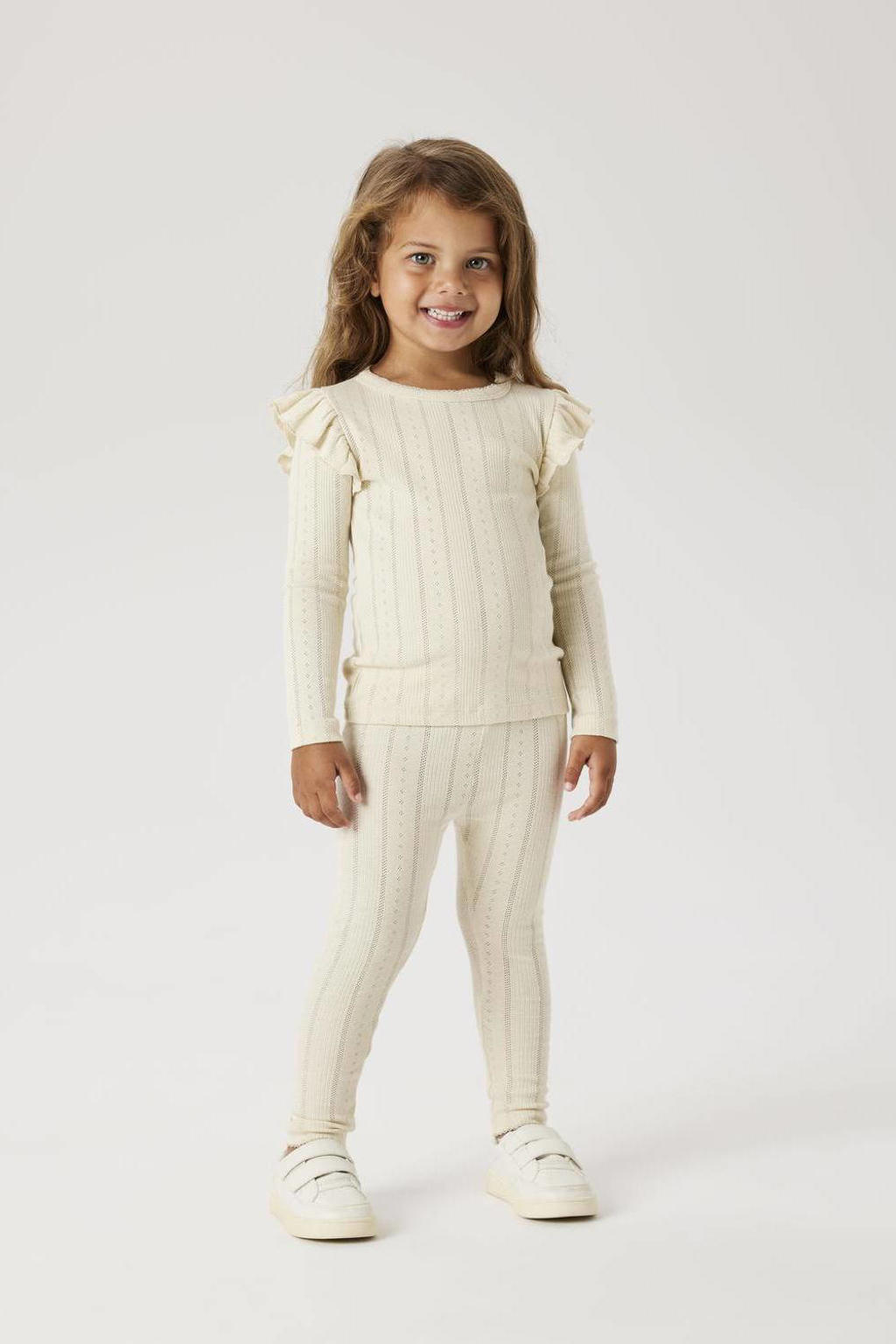 Beige meisjes NAME IT MINI legging van katoen met regular fit, elastische tailleband en effen