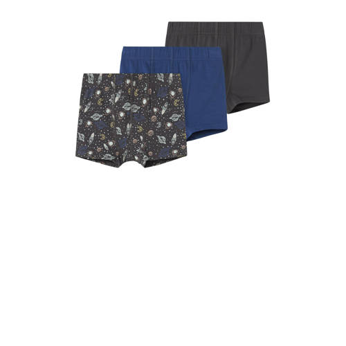 NAME IT MINI boxershort Space - set van 3 antraciet/blauw Grijs Jongens Stretchkatoen